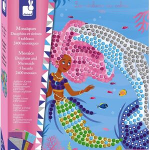 Janod – Mosaic set dolphin and mermaids – Les Ateliers du Calme – Set for creative leisure activities for children – Developing fine motor skills and concentration – From 7 years, J07961