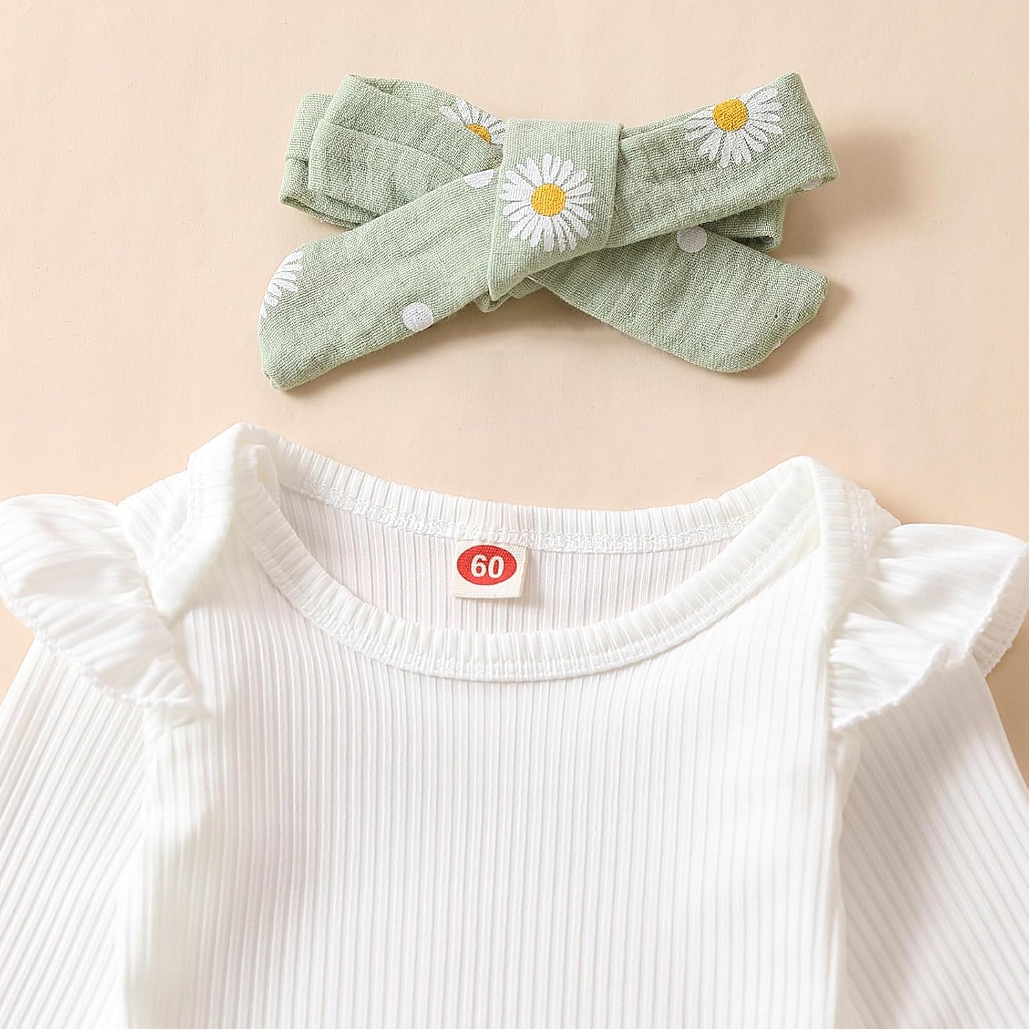 Geagodelia Baby Girl Clothing Outfit Set Long Sleeve Bodysuit Romper + Daisy Trousers + Headband Newborn Soft Baby Set – Bild 3