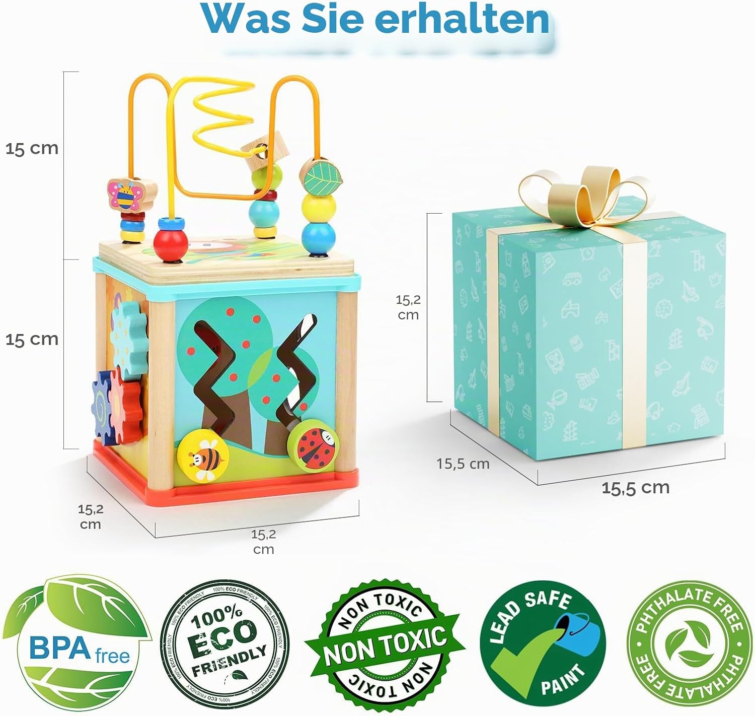 TOP Bright Wooden Shape Sorter Activity Cube Toy for 1 Year Old Baby - 1st Birthday Gift for Girls Boys 12 Months + – Bild 6