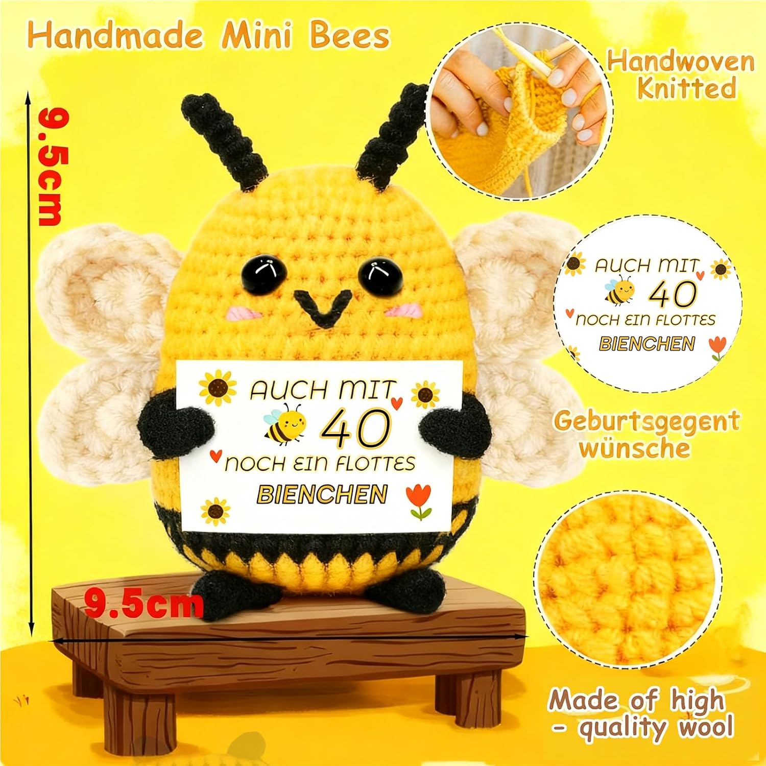 Johiux LED Bottle Light with Positive Potato Bee for 40th Birthday Woman Man Pocket Hug Positive Lucky Charm Bee Birthday Card Funny Money Gifts 40th Birthday – Bild 5