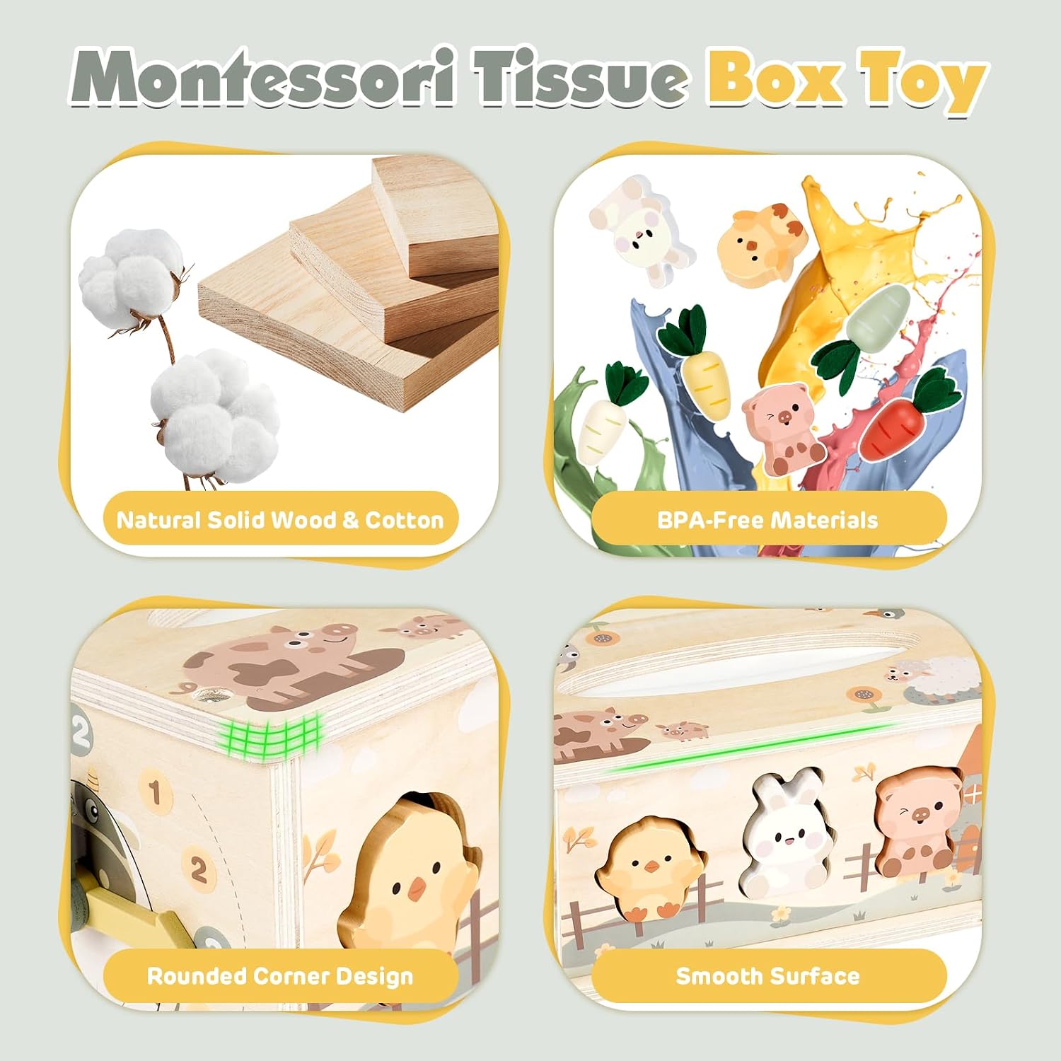 Vanplay Montessori Toy Baby 12 Months, 6-in-1 Tissue Box, Baby Toy from 1 Year, Wooden Toy, Motor Skills Toy from 1 2 3 Years, Girls Boy, Gift Child 1 Year – Bild 4