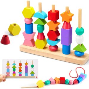 Montessori Toy from 3 4 5 Years Motor Skills Toy Threading Game Building Blocks Sorting Game for Children, Wooden Stacking Game Fine Motor Skills Educational Games Gift for Baby Boy Girl