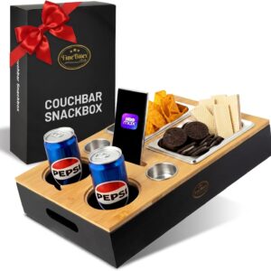 Couch Bar Snack Box for 2, Bamboo Snack Bar & Couch Butler with 4 Snack