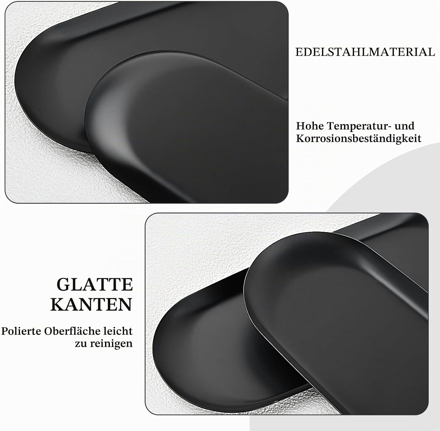 Set of 2 Decorative Trays Stainless Steel Serving Tray Metal Oval 23 x 9.5 cm Jewellery Tray Small Storage Tray Ceramic Black for Desserts, Cosmetics, Jewellery, Candles, Keys (Black) – Bild 3