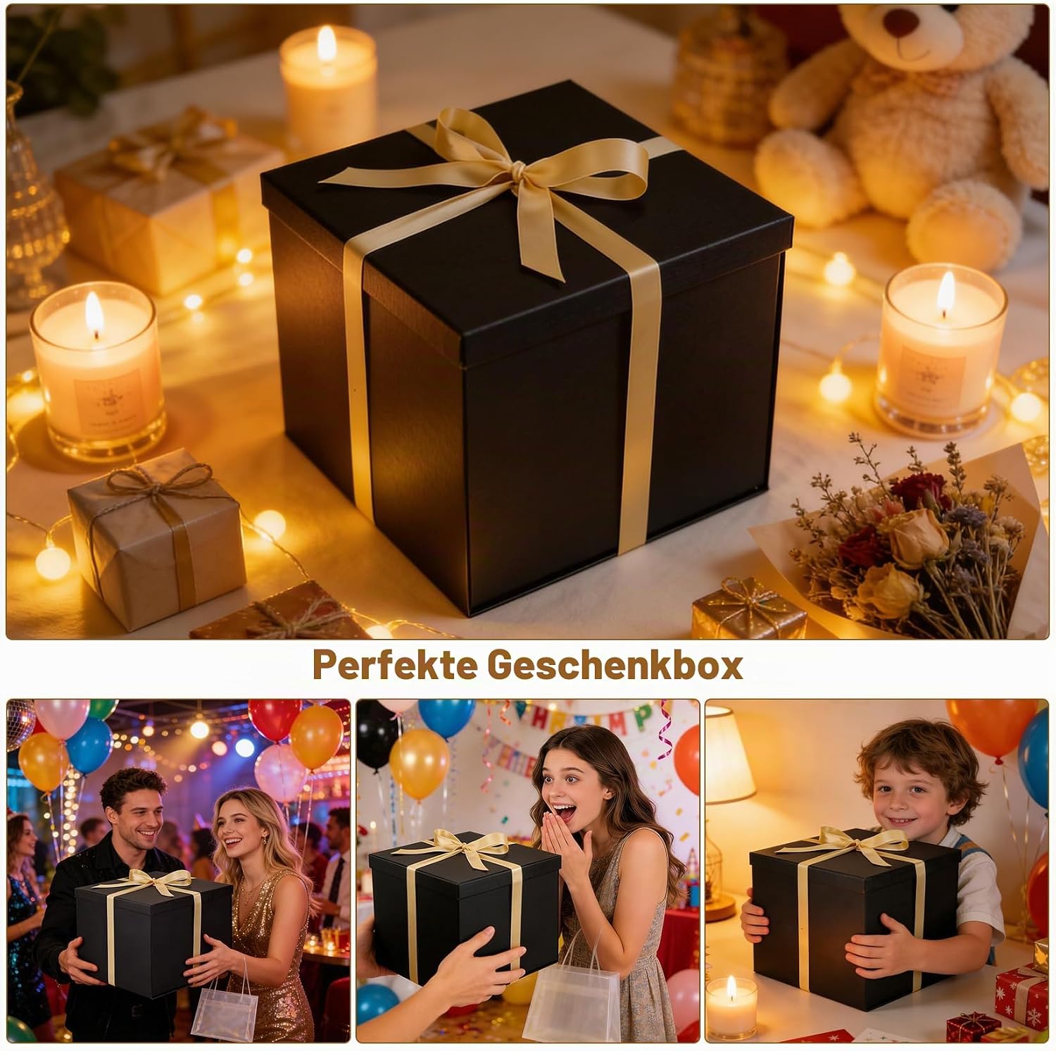 Forbabe Gift Box with Lid 30 x 30 x 25 cm, Gift Box Black Large – Bild 6