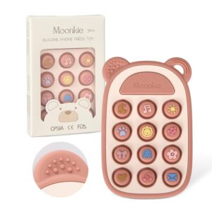 Moonkie Baby Teething Ring, Silicone Toy Mobile Phone, from 3 Months +, Children's Phone for Pop It Toy, BPA-Free, Baby Teething Toy for Boys & Girls, Gift for Toddler (Blush)