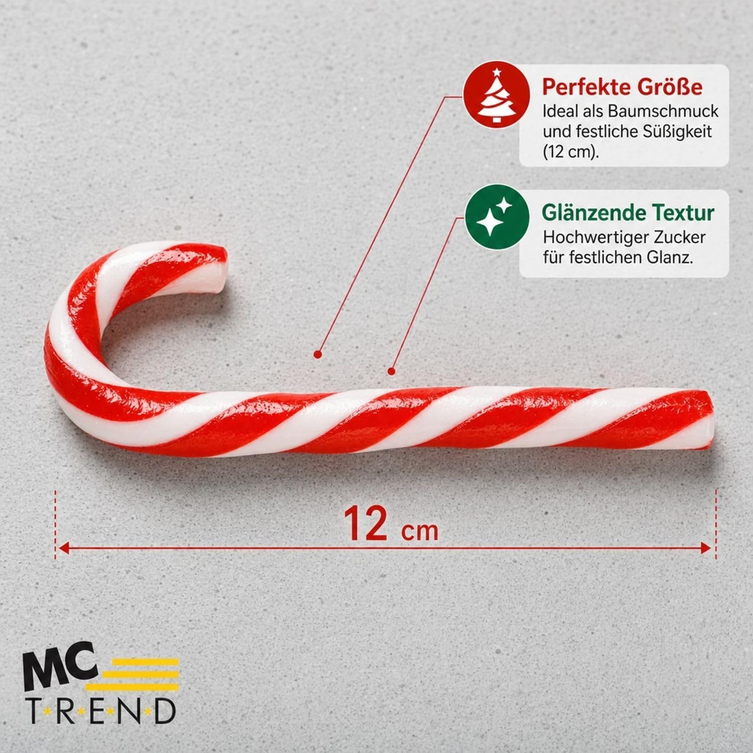 MC-Trend Candy Canes Pack of 12 - Edible Christmas Decorations with Peppermint Flavour, Ideal as Tree Decorations and Festive Candy for Christmas (Set of 12) – Bild 4