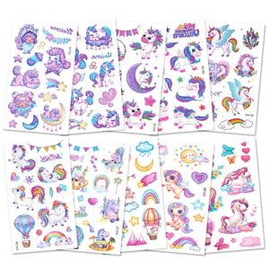 AOOWU Glitter Tattoo Set Children, 10 Sheets Unicorn Glitter Tattoos Girls, Waterproof Children's Tattoo Stickers Boy, Temporary Children's Tattoos for Party Decoration Gifts Party Bags Children's Birthday Party