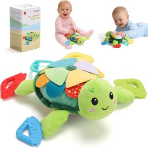 6 in 1 Baby Toy Montessori Toy Baby Turtle Cuddly Toy with Grasping Toy Rattle Toy, Baby Sensory Toy 0-3 3-6 Months, Newborn Boy Girl Gift