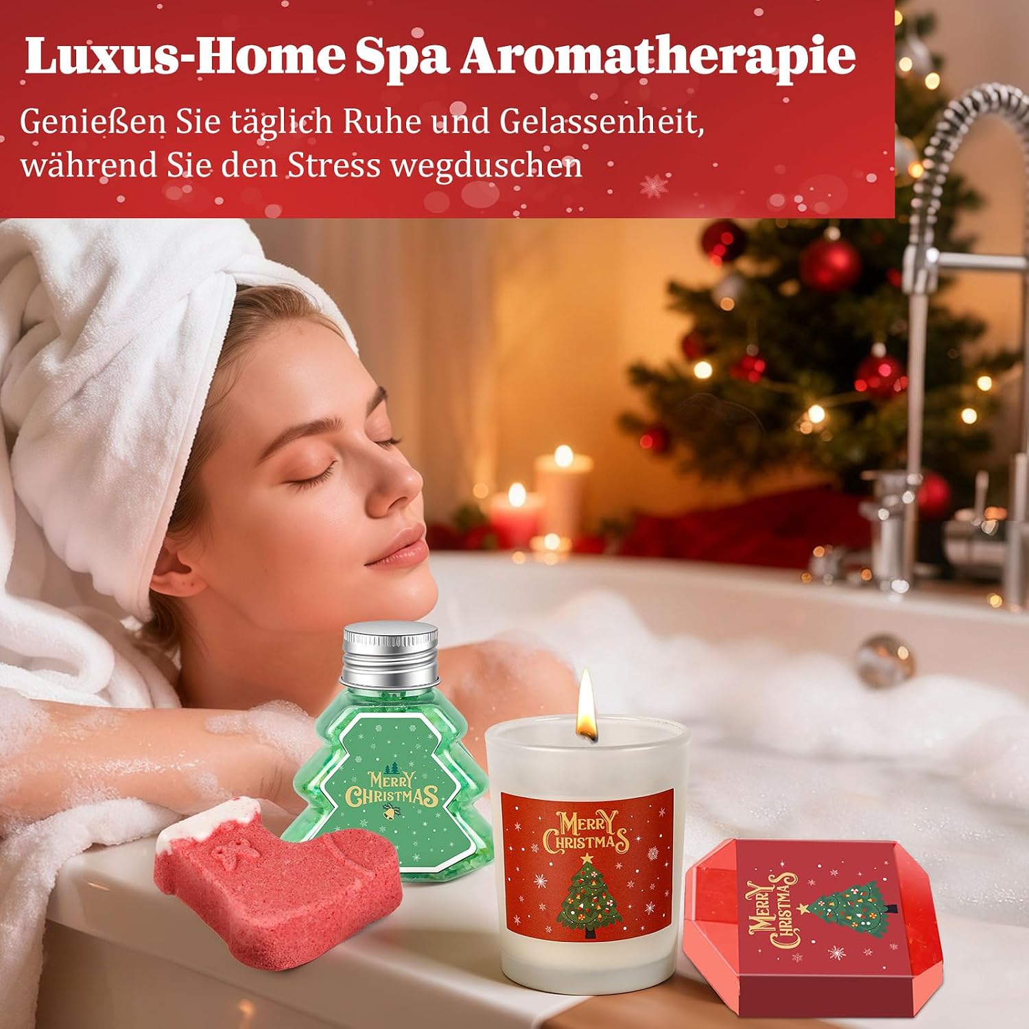 TUZELIYA Christmas Gifts for Women - 8-Piece Spa Gift Set Including Christmas Cards - Gift Ideas Christmas for Wife Girlfriend Colleagues - Bath Additive Christmas Gift Set Women 2025 – Bild 5