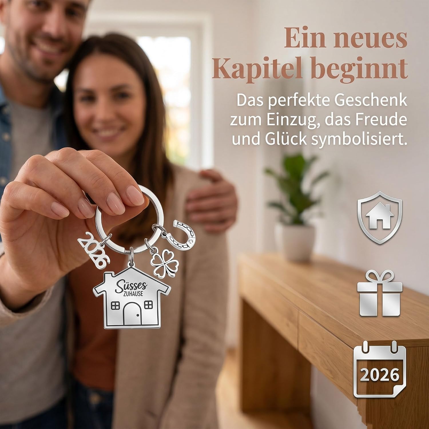 Pack of 2 Key Chains House, 2026 Key Fob Home Housewarming Gifts Home New Home Gift Home Sweet Home with Envelope and Blank Card – Bild 5
