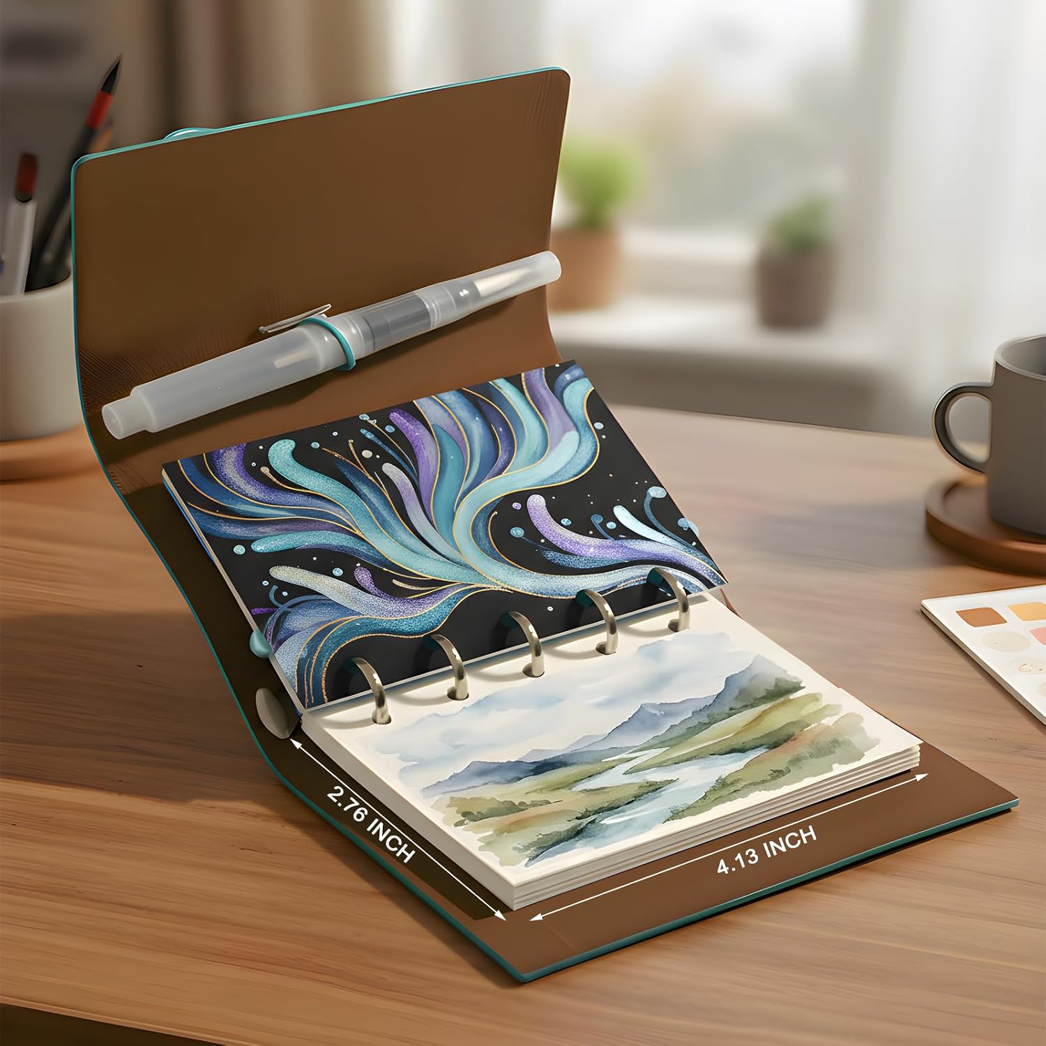 Tragbares Aquarellfarben-Set für Erwachsene, 24 Farben, Reise-Aquarell-Set mit Notizbuch (weiße und schwarze Seiten), nachfüllbarer Pinsel und Palette, All-in-One-Kunst-Set für Outdoor-Malerei – Bild 3