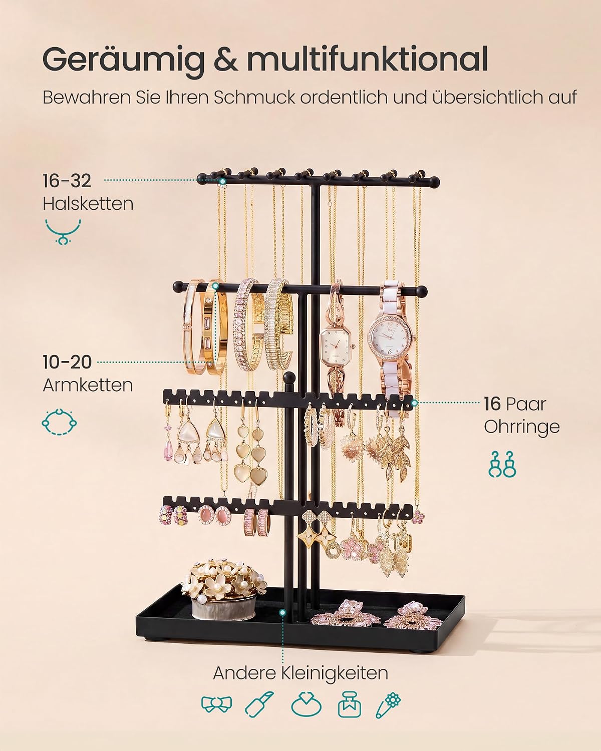 SONGMICS CAELEY JJS036B101 Jewellery Stand, Chain Stand Made of Metal and – Bild 6