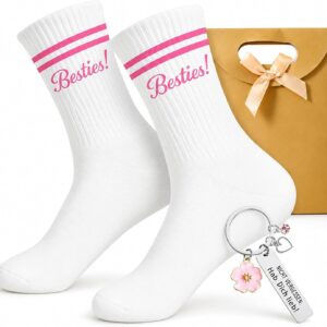 Scinzene Best Friend Gift Set with Socks and Keyring, Anniversary or Valentine's Day, Women's Socks Gift Set with Gift Bag for Women, Birthday Gift for Women