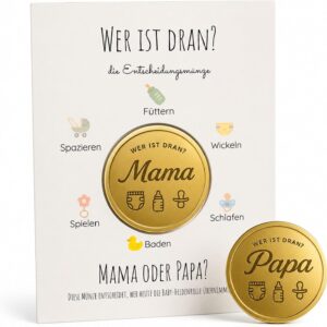 Milaboo® Mum or Dad Decision Coin – Golden Coin (4.5 cm) with Card – Funny Gift for New Parents, Baby Shower, Birth & Family Life (Gold)