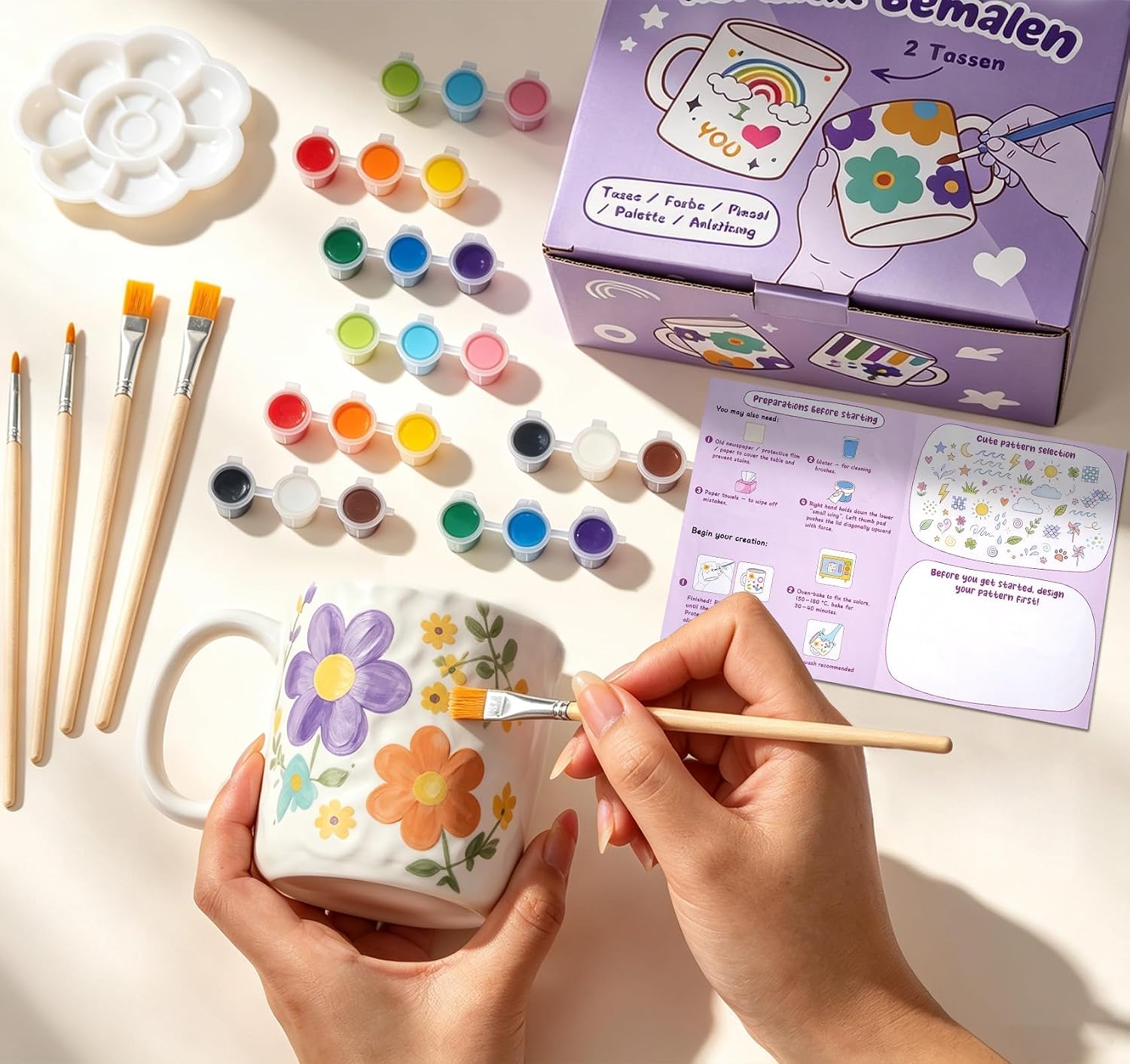 Ceramic Painting Set, 2 x Cups for Painting Set with 12 Colours (380 mm) – Bild 4
