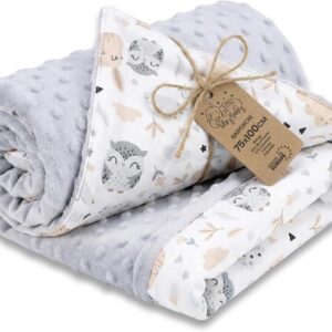 Baby Blanket All Year Round – Plush Cotton Double-Sided Cuddly Warm Children All Year Round Blanket 75 x 100 cm – Fluffy Pram Blanket First Equipment Newborn Minky Oeko-Tex