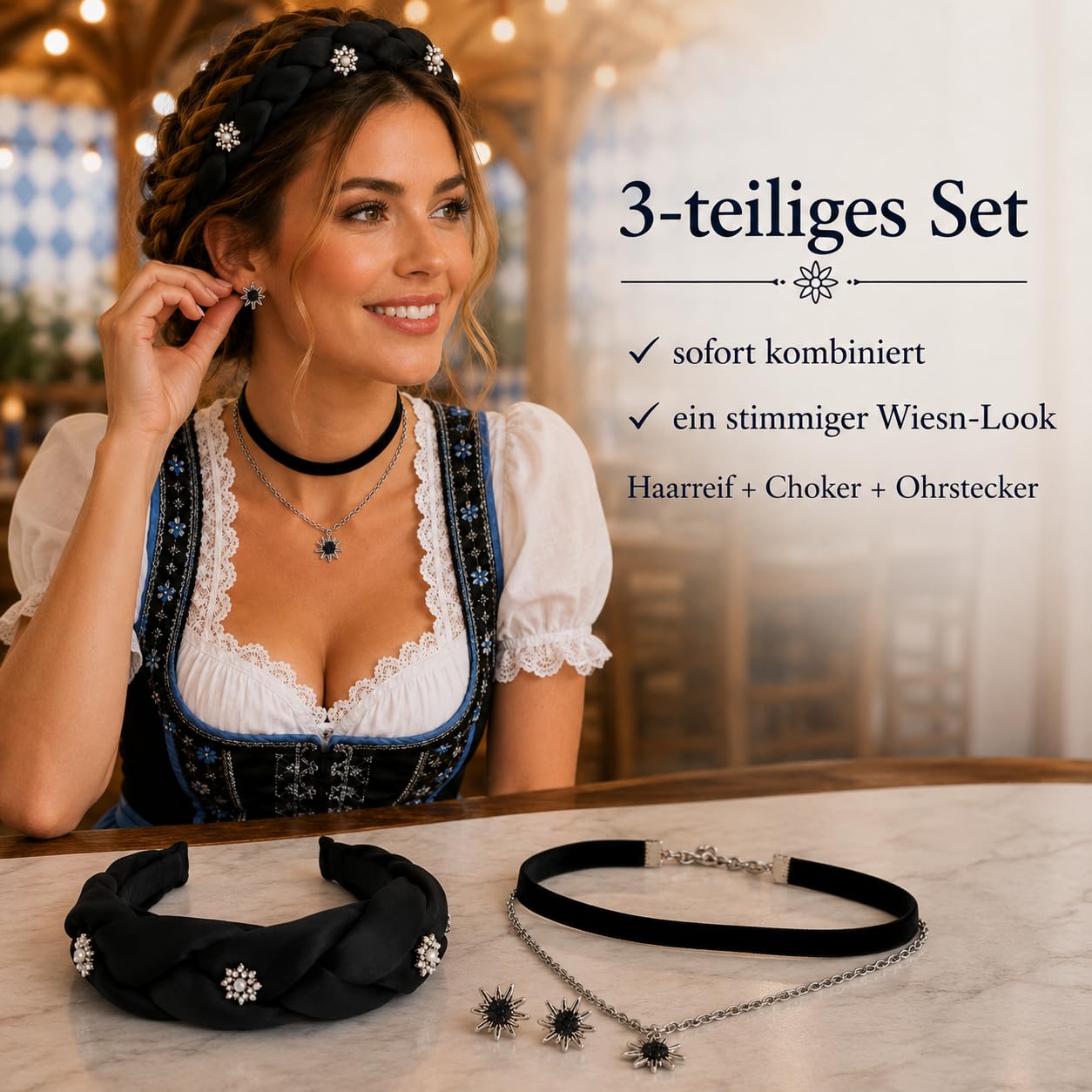 Women's Dirndl Headband Set for Folk Festival Women's Outfit Beer Tent Party & Bavarian Celebrations – Bild 3