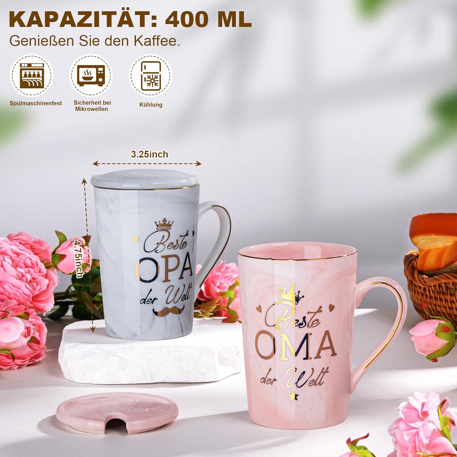 Gift Grandma and Grandpa, Gifts for Grandparents with 400 ml Mug, Pink Grey – Bild 2