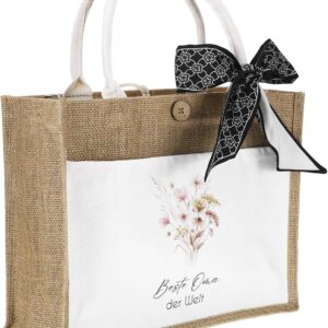 Best Grandma Gifts, Grandma Gift Set with Jute Bag and Silk Cloth, Jute Carry Bag + Black Silk Scarf, Practical Grandma Bag for Birthday & Mother’s Day, Mother’s Day Gift