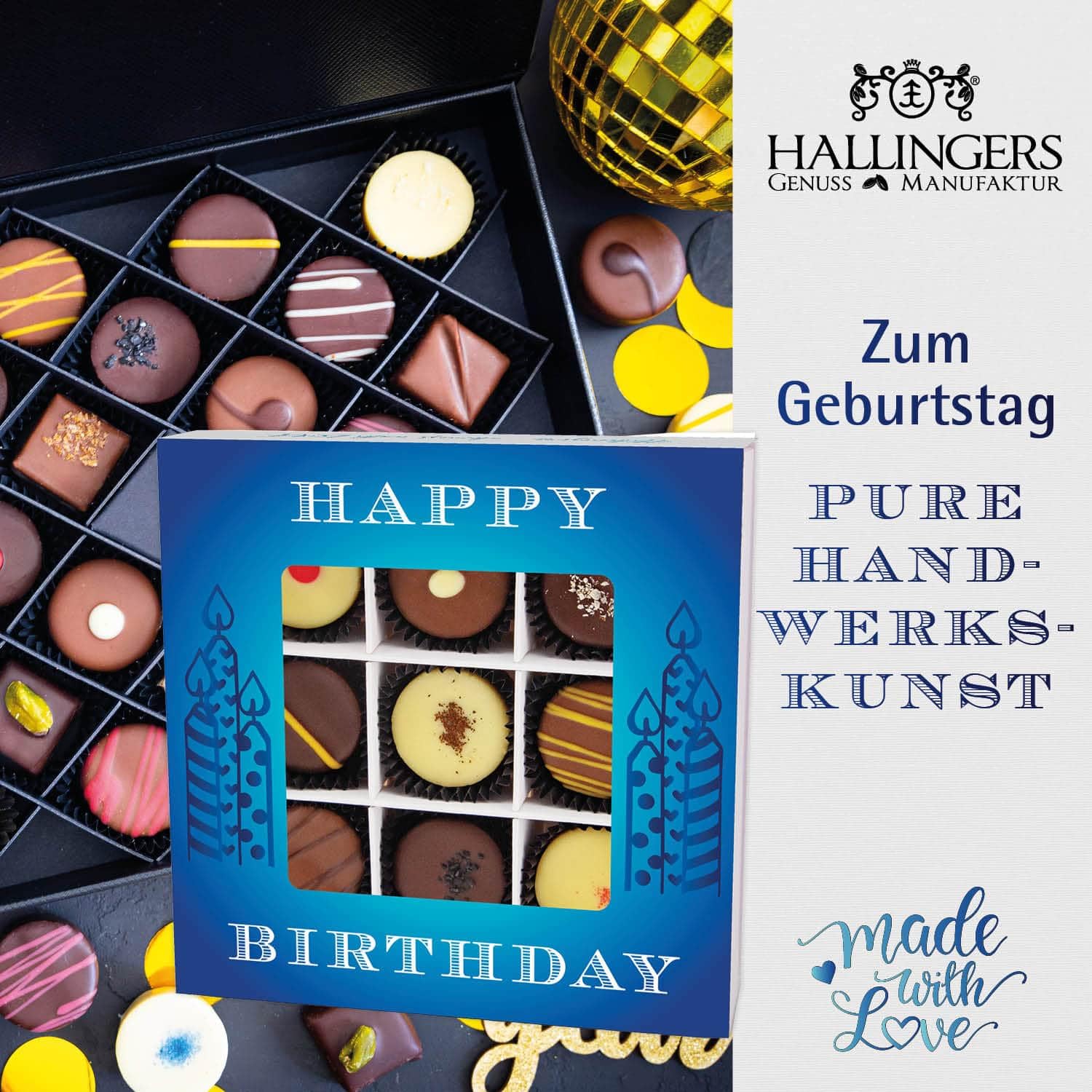 Hallingers Genuss Manufaktur Feinkost Birthday Gift Set – XXL Gift Basket "Happy Birthday..." Large Gift Coffee, Chocolate, 9 Chocolates, Almonds & Spice, Gifts for Men and Women – Bild 5