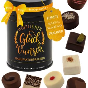 Hallingers Genuss Manufaktur Chocolates Congratulations Gift – Without Alcohol, Handmade from Confectionery Fine Cocoa in High-Quality Gift Box „Herzlichen Glüc…“, Gift Idea for Men and Women
