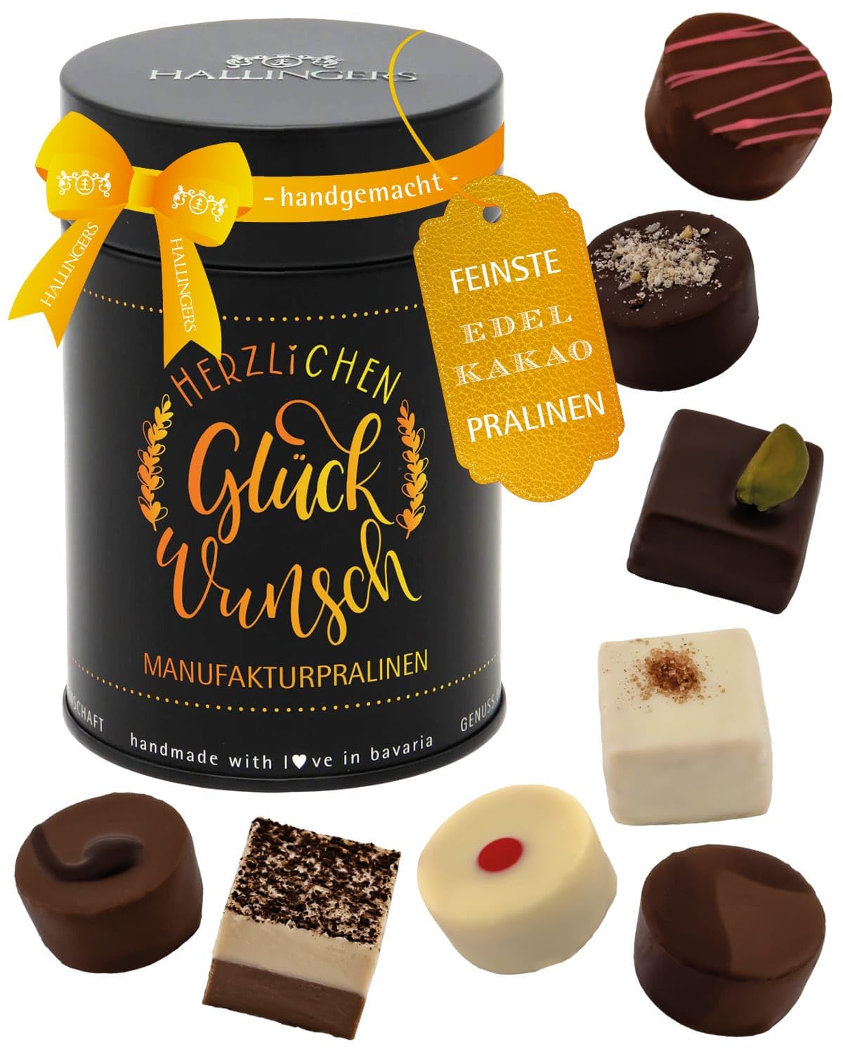 Hallingers Genuss Manufaktur Chocolates Congratulations Gift - Without Alcohol, Handmade from Confectionery Fine Cocoa in High-Quality Gift Box "Herzlichen Glüc...", Gift Idea for Men and Women