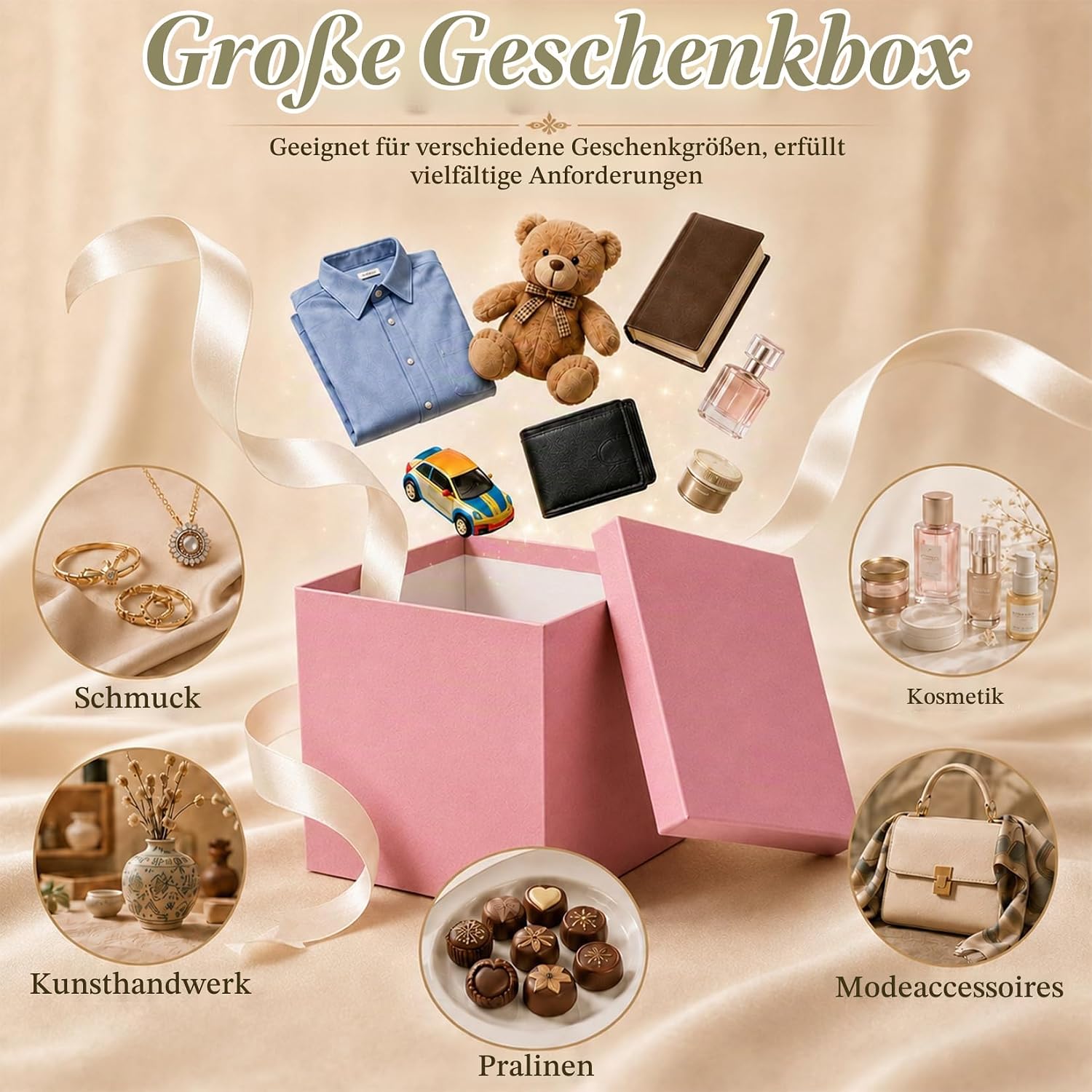 XXL Gift Box with Lid 30 x 30 x 25 cm Pink Gift Box Large – Bild 4