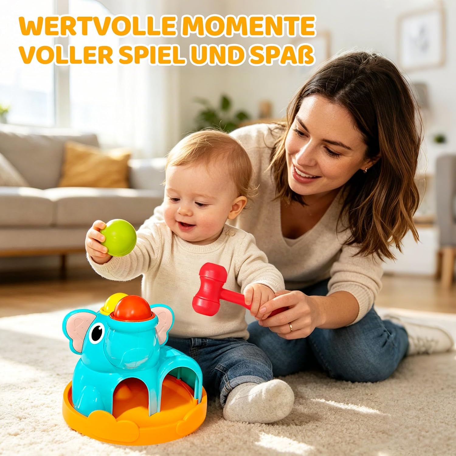 DQMOON Montessori Toy from 1 Years, Montessori Motor Skills Toy with Hammer and 3 Balls, Knocking Game for Children 1 2 Years, Baby Toy to Promote Fine Motor Skills, Educational Toy Boys Girls – Bild 6