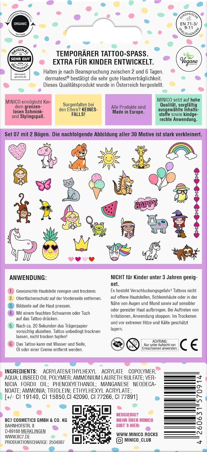Premium Children's Tattoo Set, Dermatest® October 2024, Temporary, Perforated, Skin-Friendly, Easily Removable, for Girls and Boys, 30 Designs – Bild 8
