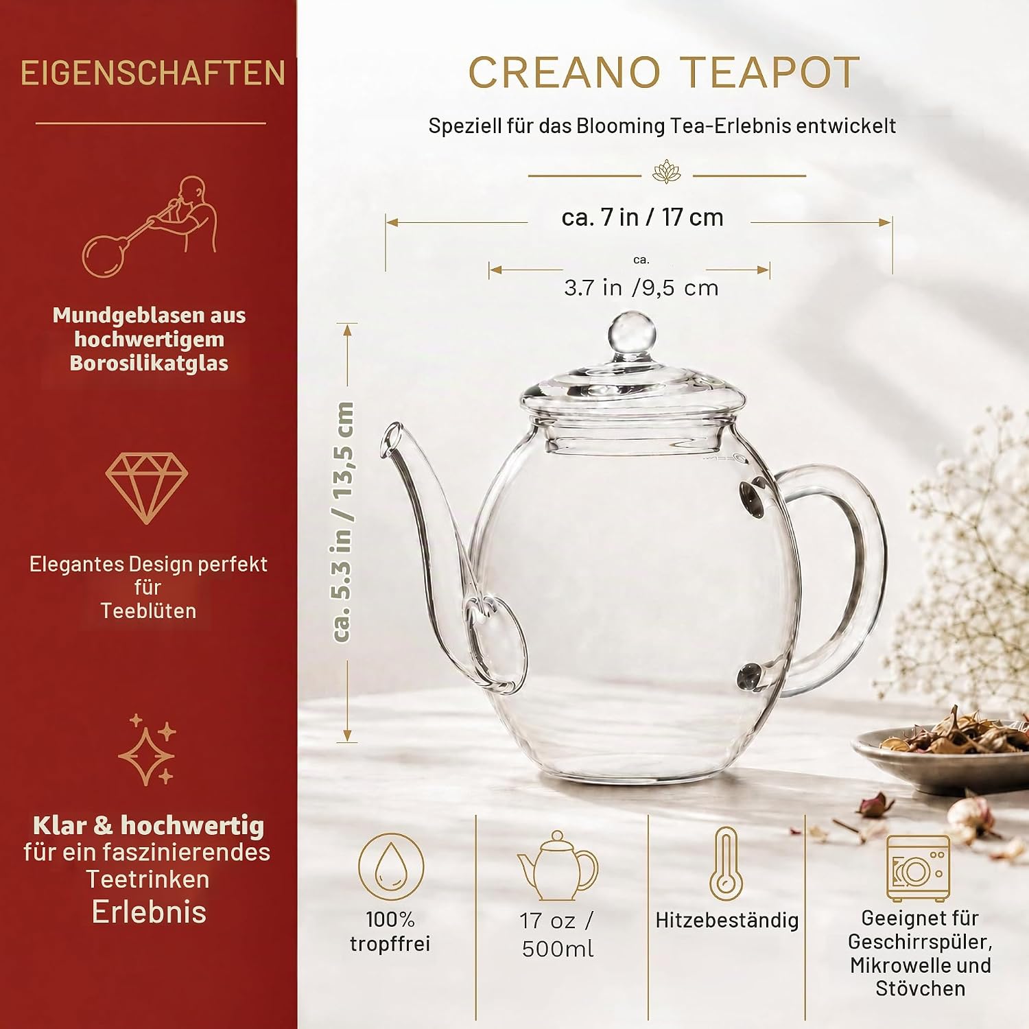 Creano Tea Flowers Gift Set, Blooming Tea with 500 ml Glass Jug and 6 x White Tea, Christmas Gift for Women and Tea Lovers – Bild 5