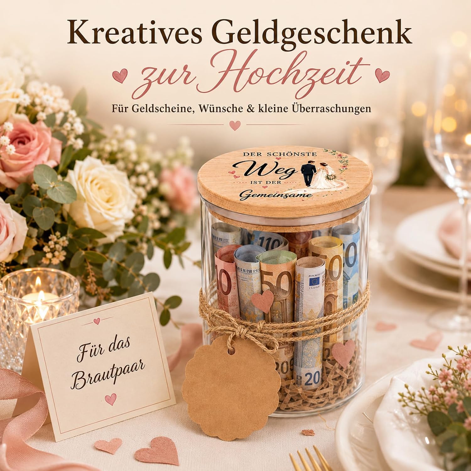 Wedding Gifts for Bride and Groom, Romantic Storage Jar with Wooden Lid – Bild 4