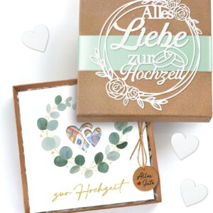 Wedding Gifts for Bride and Groom, Elegant Money Gift Wedding, Money Gifts Packaging with Gift Box, Wedding Card, Premium Personalised Greeting Card for Wedding, Heart, Eucalyptus