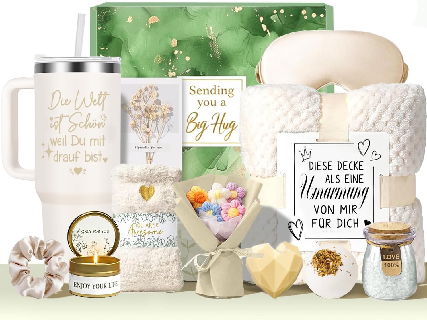 Wellness Gift Set for Women - 13-Piece Baths Fragrance Gift Box with 40 oz Stainless Steel Wine Cup Cuddly Blanket & Bath Additive Relaxation Birthday Christmas Gift Idea for Mum, Girlfriend
