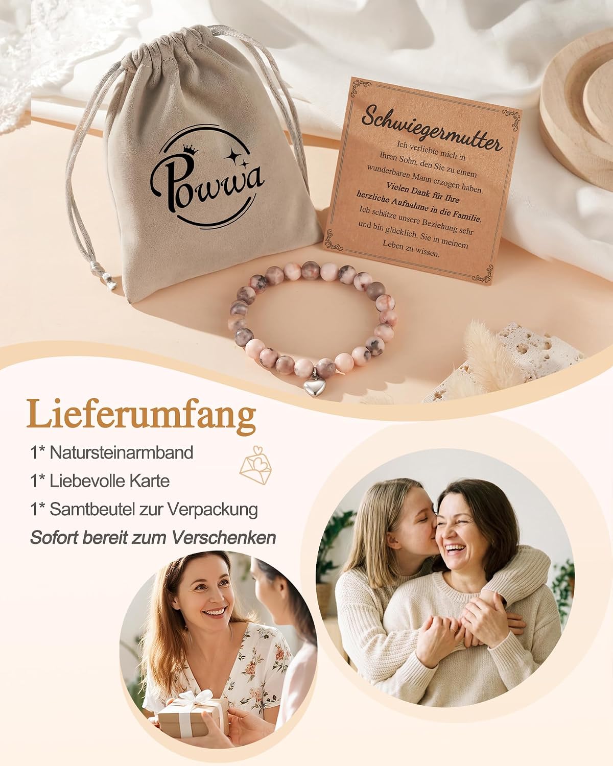Naturstein Armband mit Grußkarte, Schwester Freundin Geschenke auf Geburtstag Graduierung Weihnachten Neujahr – Bild 5