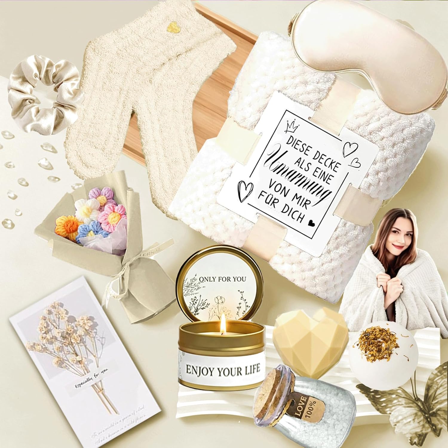 Wellness Gift Set for Women - 13-Piece Baths Fragrance Gift Box with 40 oz Stainless Steel Wine Cup Cuddly Blanket & Bath Additive Relaxation Birthday Christmas Gift Idea for Mum, Girlfriend – Bild 4