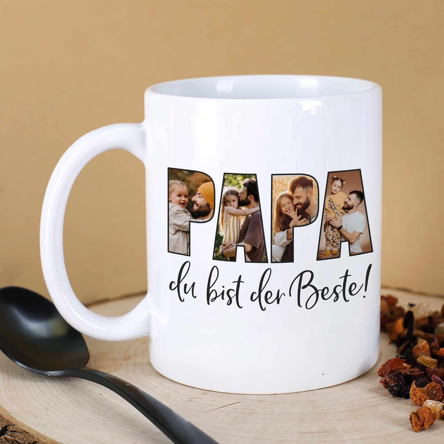Herz & Heim Best Dad Mug Personalised Creative Photo Mug with 4 Own Pictures for the Best Dad Easy Design Gift Father Birthday – Bild 3
