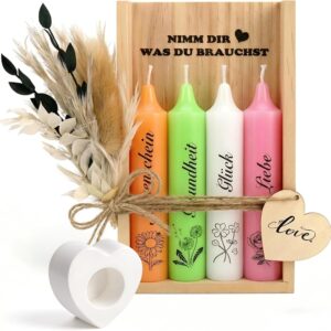 Gifts for Women, Candle Gift for Girlfriend, Best Friends, Candle Set with Candle Holder, Wooden Box, Dry Flowers for Mother, Sister, Grandma, Birthday Gift for Girls (Candle Gift Box-1)