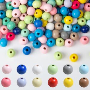 Pack of 600 Colourful Wooden Beads, 10 mm, Colourful Wooden Beads for Threading with Large Hole, Round Craft Beads Made of Wood in 12 Colours for Bracelet, Necklace, Jewellery Crafts and