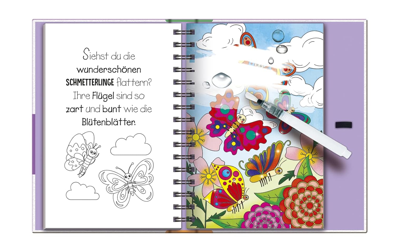 Magic Water Colouring - Zaubergarten: Wiederverwendbares Wassermalbuch mit 16 Zaubergarten-Motiven + nachfüllbarem Wassertankstift, ideal für Kinder ... malen (16 Wassermalbilder + Wassertankstift) – Bild 3