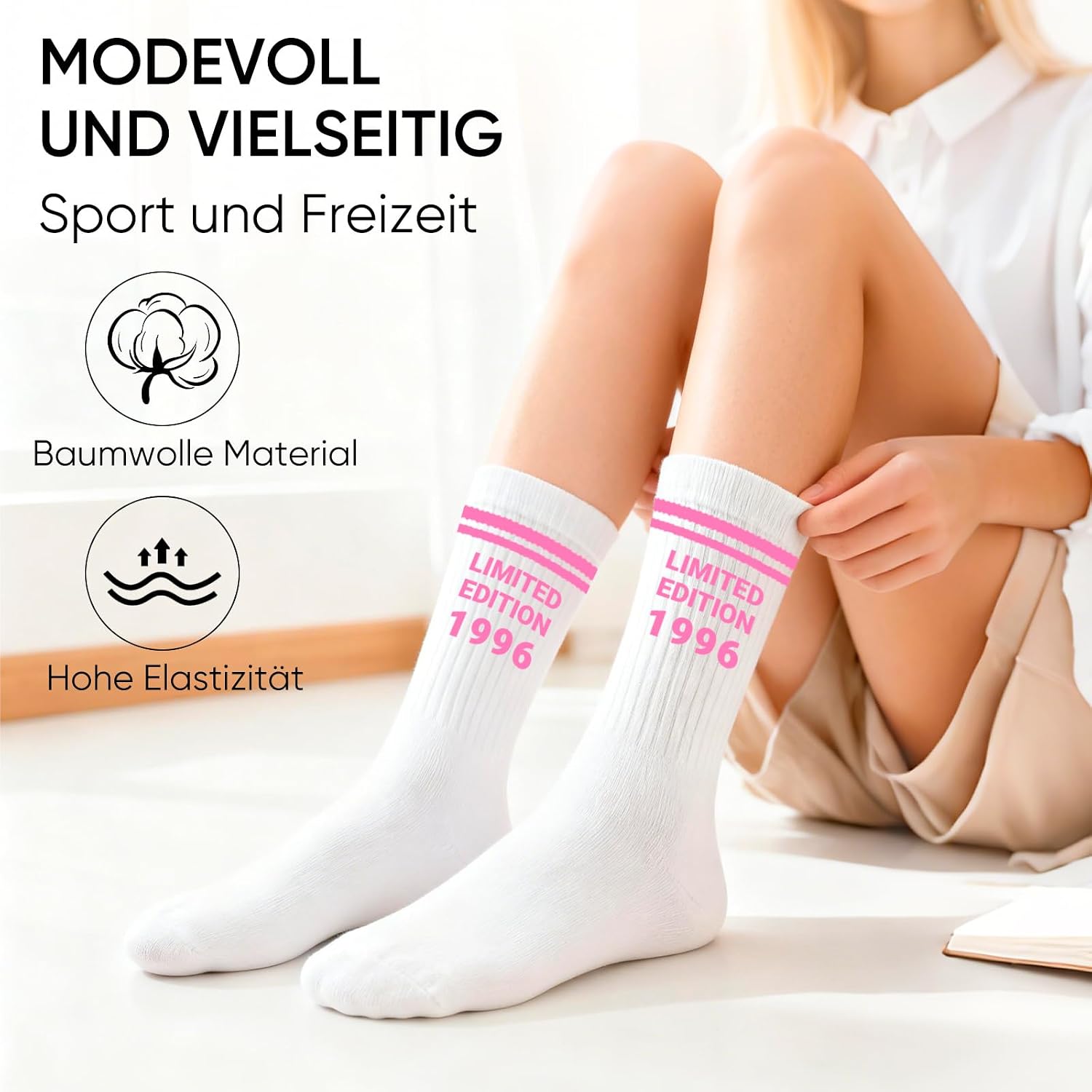Scinzene Gift 30th Birthday Woman Set - Limited Edition 1996 100% Cotton Socks (36-44) with Keyring & Gift Bag For 30th Birthday Women, 30th Birthday Women Gift Idea – Bild 5