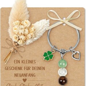 Farewell Gift Colleagues, Keyring Lucky Charm Gift for Job Change, New Beginning Gift with Clover, Courage Gifts with Card, Farewell Colleague Colleague New Job Gifts