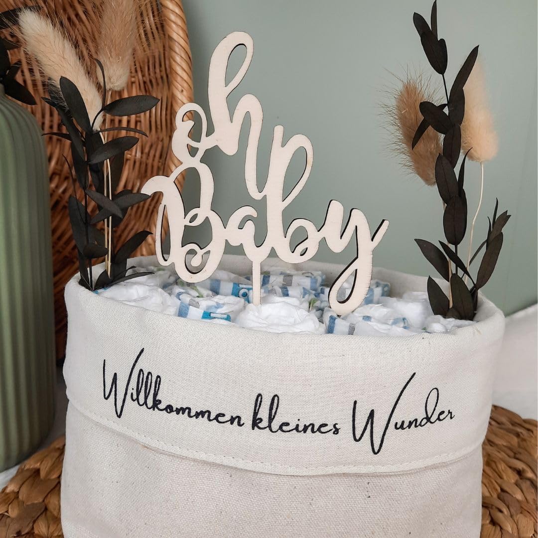 Nappy Bag, Made in Germany, Handmade Nappy Cake + Wooden Cake Topper, Baby Gift and Gift for Birth – Bild 6