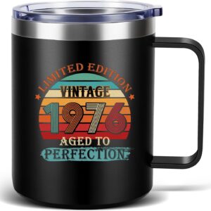 TUZELIYA Thermal Mug 450 ml Stainless Steel 50th Birthday Gift Man & Woman, 1976 Vintage Gift, Funny Birthday Gift for Men, Dad, Mother, Colleague, Boyfriend, Colleague for Birthday, Black