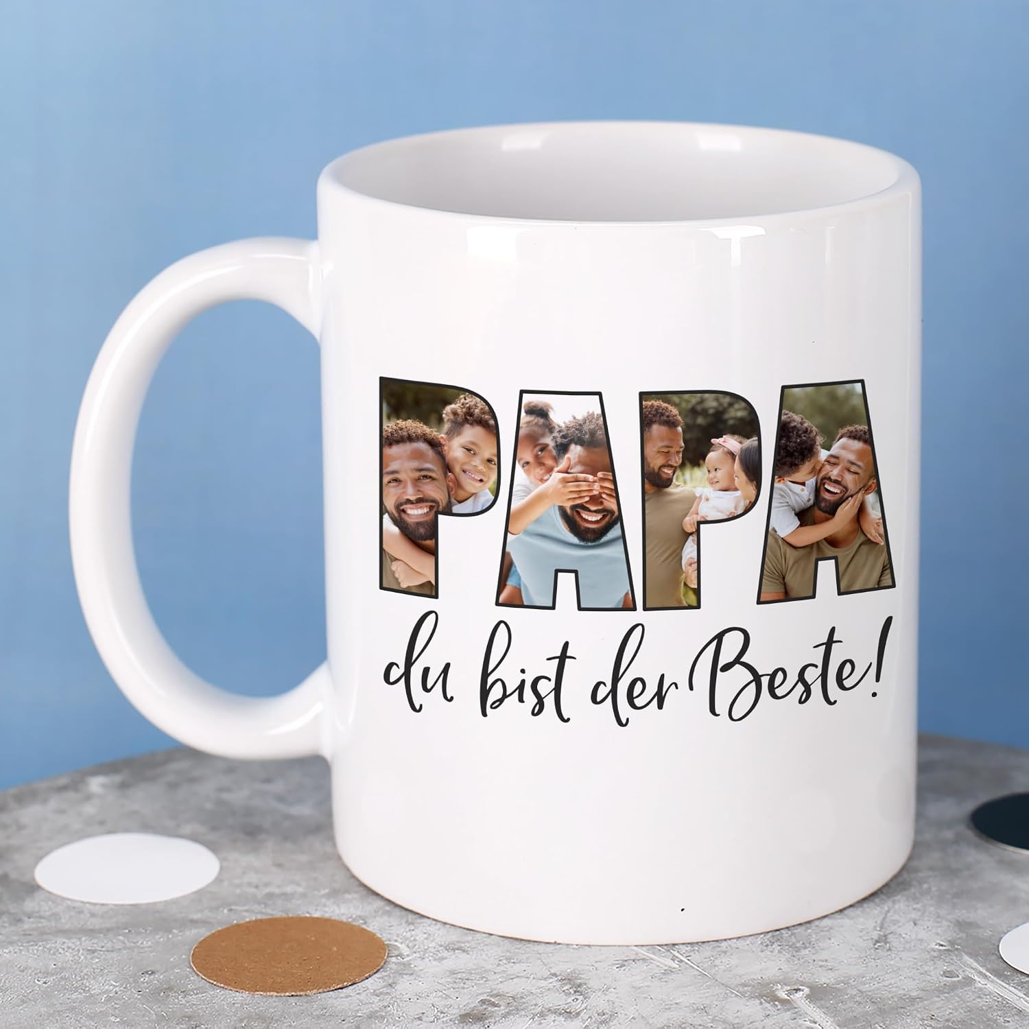 Herz & Heim Best Dad Mug Personalised Creative Photo Mug with 4 Own Pictures for the Best Dad Easy Design Gift Father Birthday – Bild 8