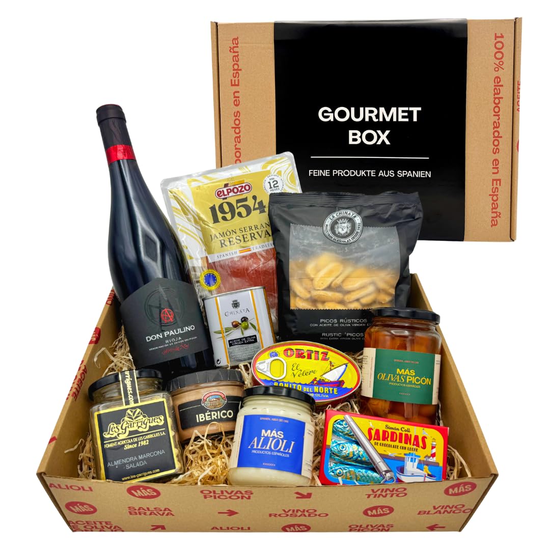 MAS PRODUCTOS - Gourmet Gift Basket - Spanish Delicatessen - Exclusive Gift Basket with Delicacies - Gift for Women & Men - High Quality Spain Box