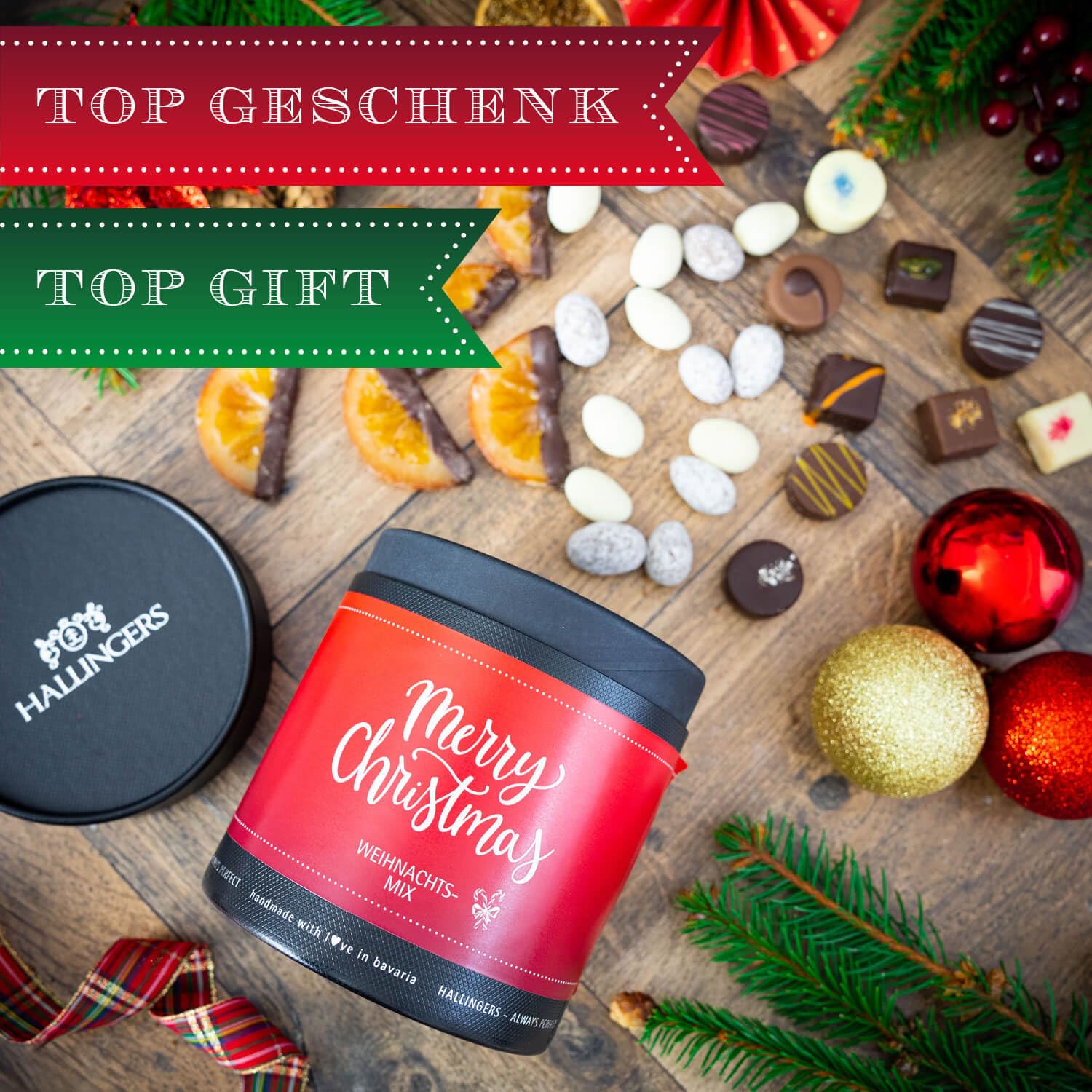 Hallingers Genuss Manufaktur Delicatessen Christmas Gift Set - XXL Gift Basket "Christmas Nasc..." Large Gift Chocolates, Nougat Almonds & Dragged Orange Slices, Christmas for Women – Bild 3