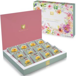 Teabloom Tea Flower Box – Carefully Selected Tea Gift Set with 12 Gourmet Flower Teas – 36 Infusions – Packed in an Elegant Gift Tea Box
