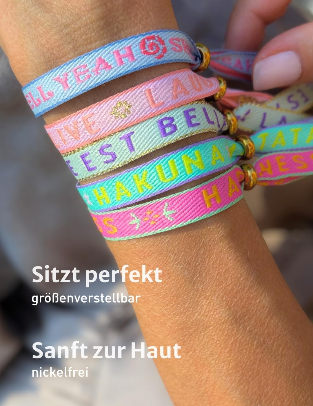 happymaker Boho Jewellery for Women, Surfer-Style Fabric Bracelet, Waterproof and Handmade – Bild 4