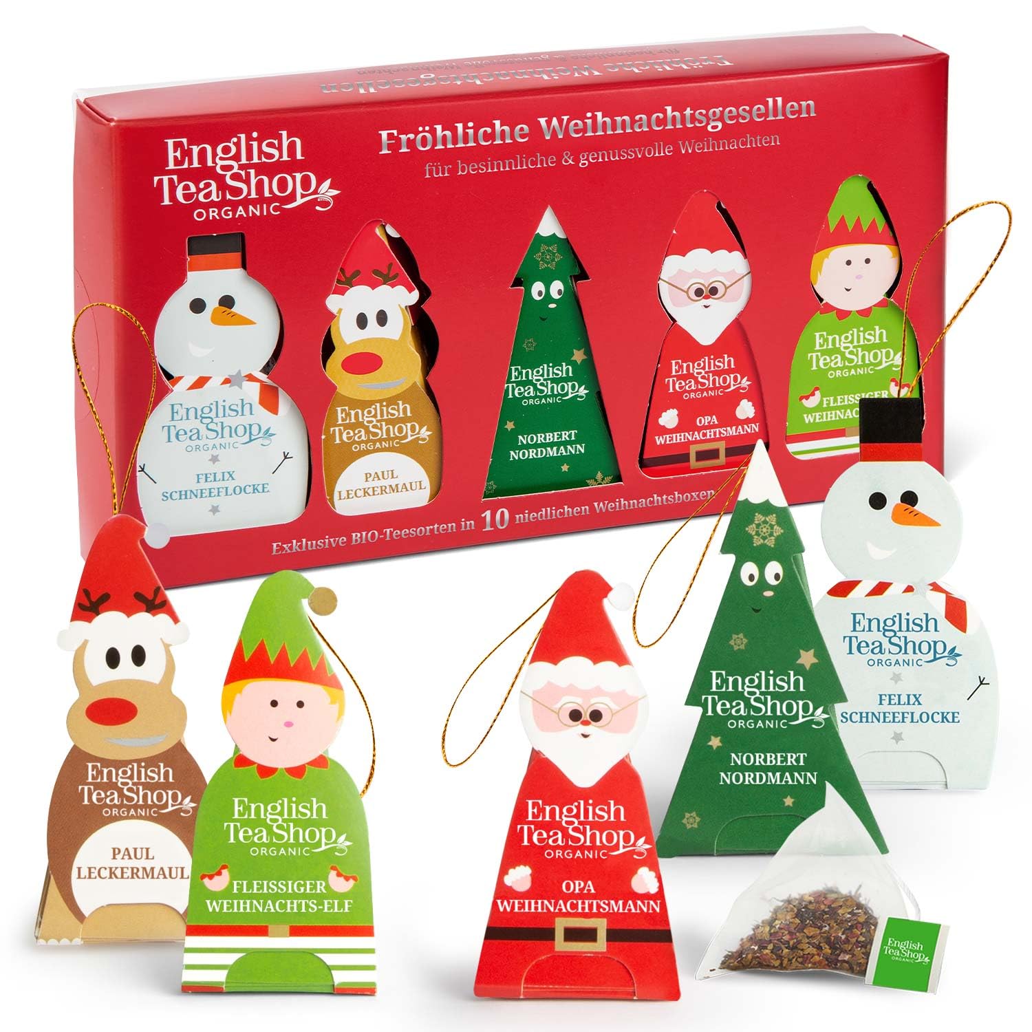 ETS - Organic Winter Tea Box "Merry Christmas Party", Tea Gift, Secret Santa Gift, 10 Tea Figures